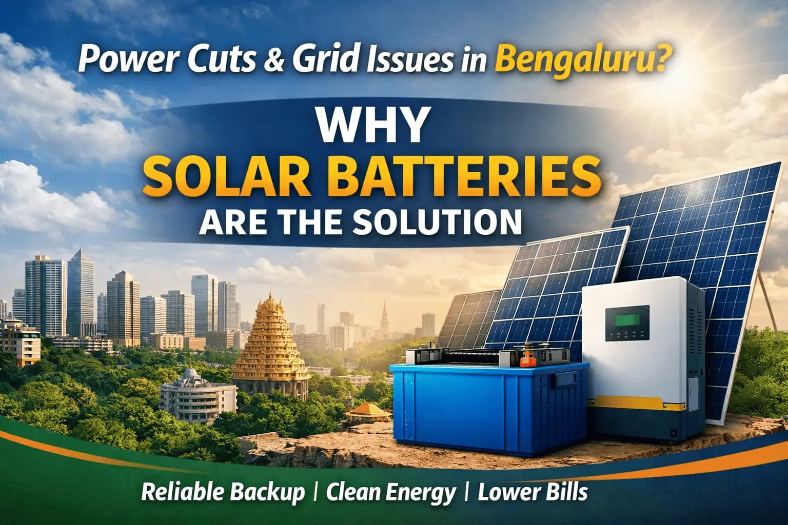 Solar batteries and solar panels setup providing reliable power backup solution for homes in Bangalore