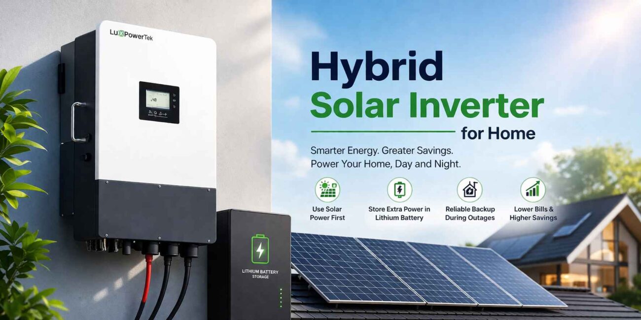 Hybrid solar inverter for home with lithium battery system and rooftop solar panels