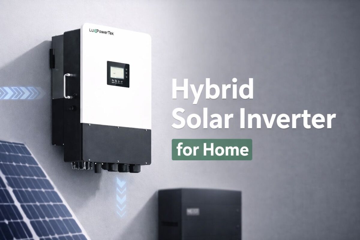 Hybrid solar inverter for home managing solar panels, battery storage, and grid electricity