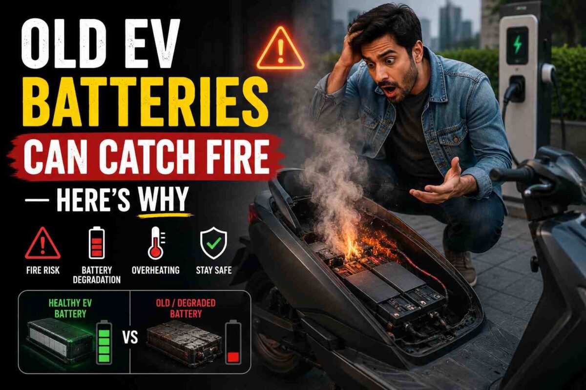 Concerned EV owner reacting to a smoking electric scooter battery, illustrating lithium-ion battery fire risks and battery degradation.