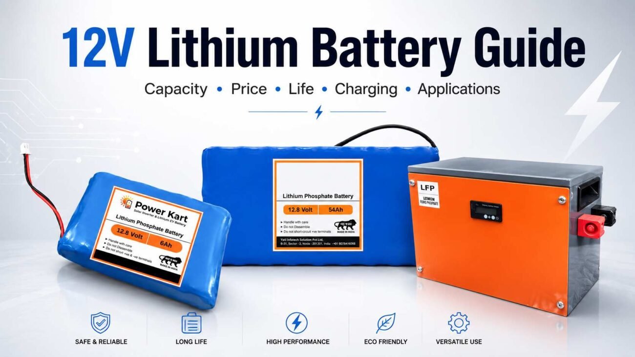 12V lithium battery guide showing LiFePO4 batteries for solar, inverter and backup power applications
