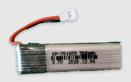 **Alt text:** `KP-701855 3.7V 500mAh LiPo rechargeable battery with 2-pin connector`