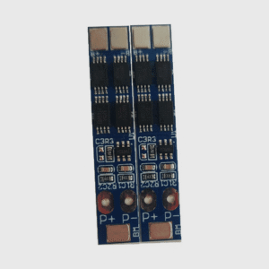 Two compact 2S lithium-ion battery BMS protection boards for battery pack charging and discharge safety.