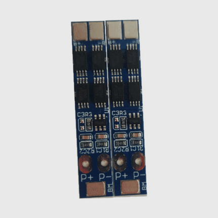 Two compact 2S lithium-ion battery BMS protection boards for battery pack charging and discharge safety.