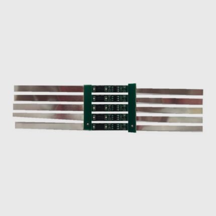 Five-piece 1S 3.7V lithium-ion battery protection PCB panel with pre-fitted metal strips.