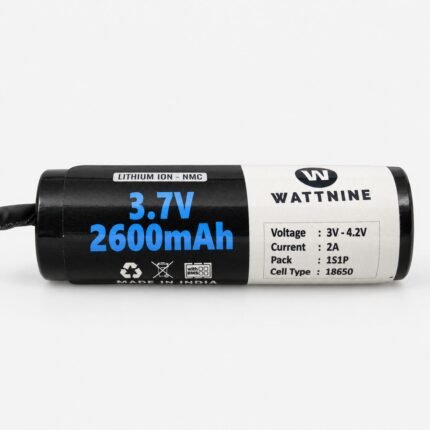 Wattnine 3.7V 2600mAh 1S1P 18650 NMC Lithium-Ion Battery Pack with BMS