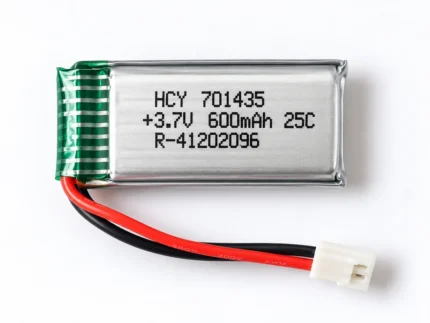 HCY 701435 3.7V 600mAh 25C lithium polymer pouch cell battery with red-black wires and 2-pin connector