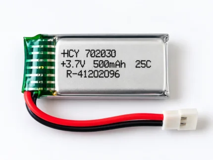 HCY 702030 3.7V 500mAh 25C lithium polymer pouch cell battery with red-black wires and 2-pin connector