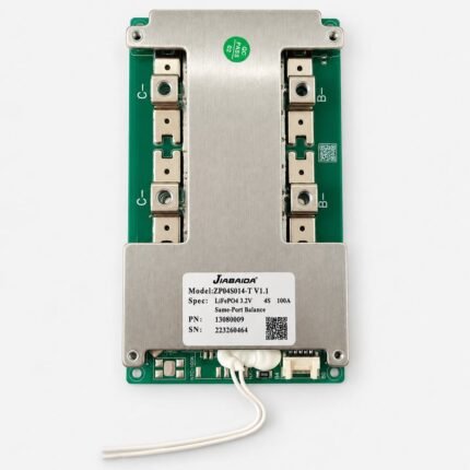 JIABAIDA ZP04S014-T 4S 100A BMS for 12.8V LiFePO₄ battery packs. Same-port design with cell balancing and essential battery protection.