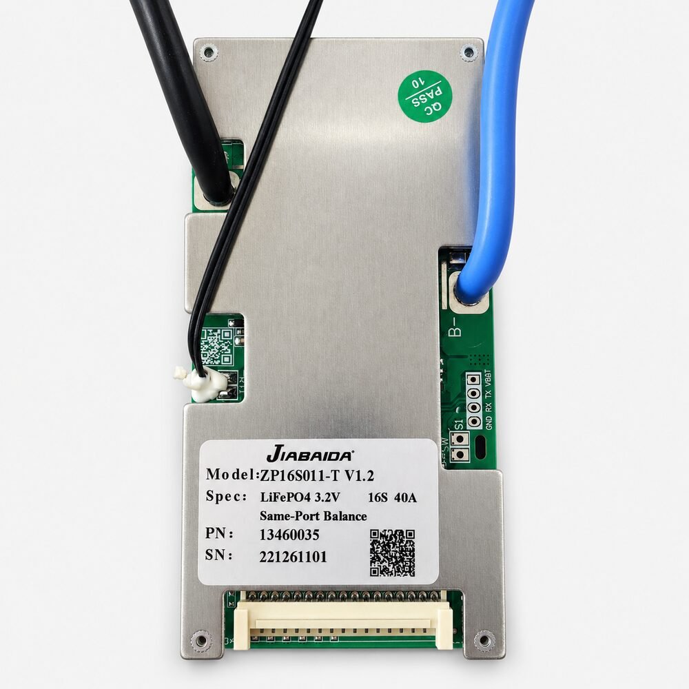JIABAIDA-ZP16S011T-16S-40A-LiFePO4-BMS-under-100KB JIABAIDA ZP16S011-T V1.2 16S 40A 51.2V LiFePO₄ BMS with Balance