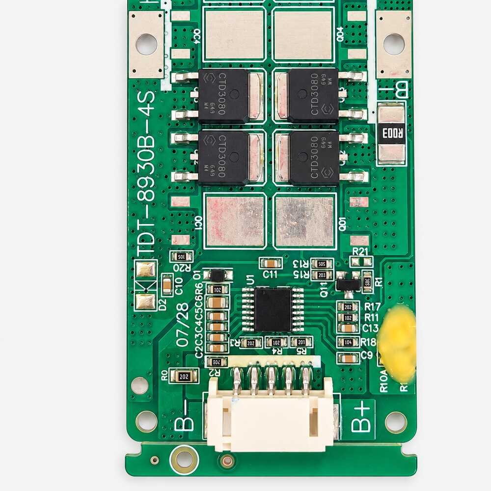 TDT-8930B-4S-BMS-board-closeup-square-under-100KB TDT-8930B-4S 4S 10A Lithium Battery Protection BMS Board